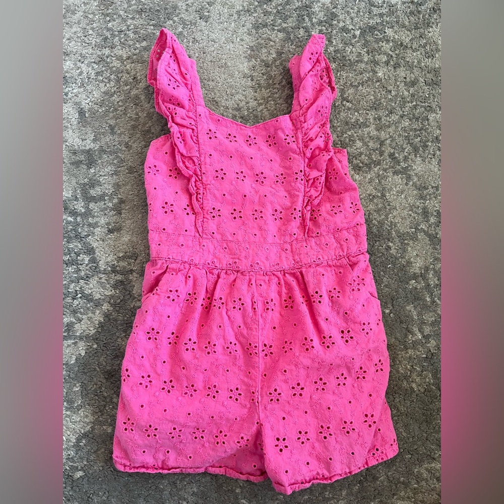 Janie and Jack Pink Eyelet Ruffle Romper